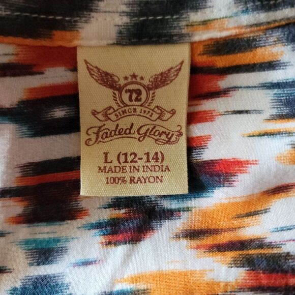Womens Faded Glory Dress Button Down Shirt Pockets Multicolor Ikat  Sz L - Picture 3 of 6